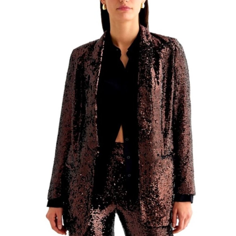 NWT Express Open Front Boyfriend Sequin Blazer, Metallic Bronze, Medium